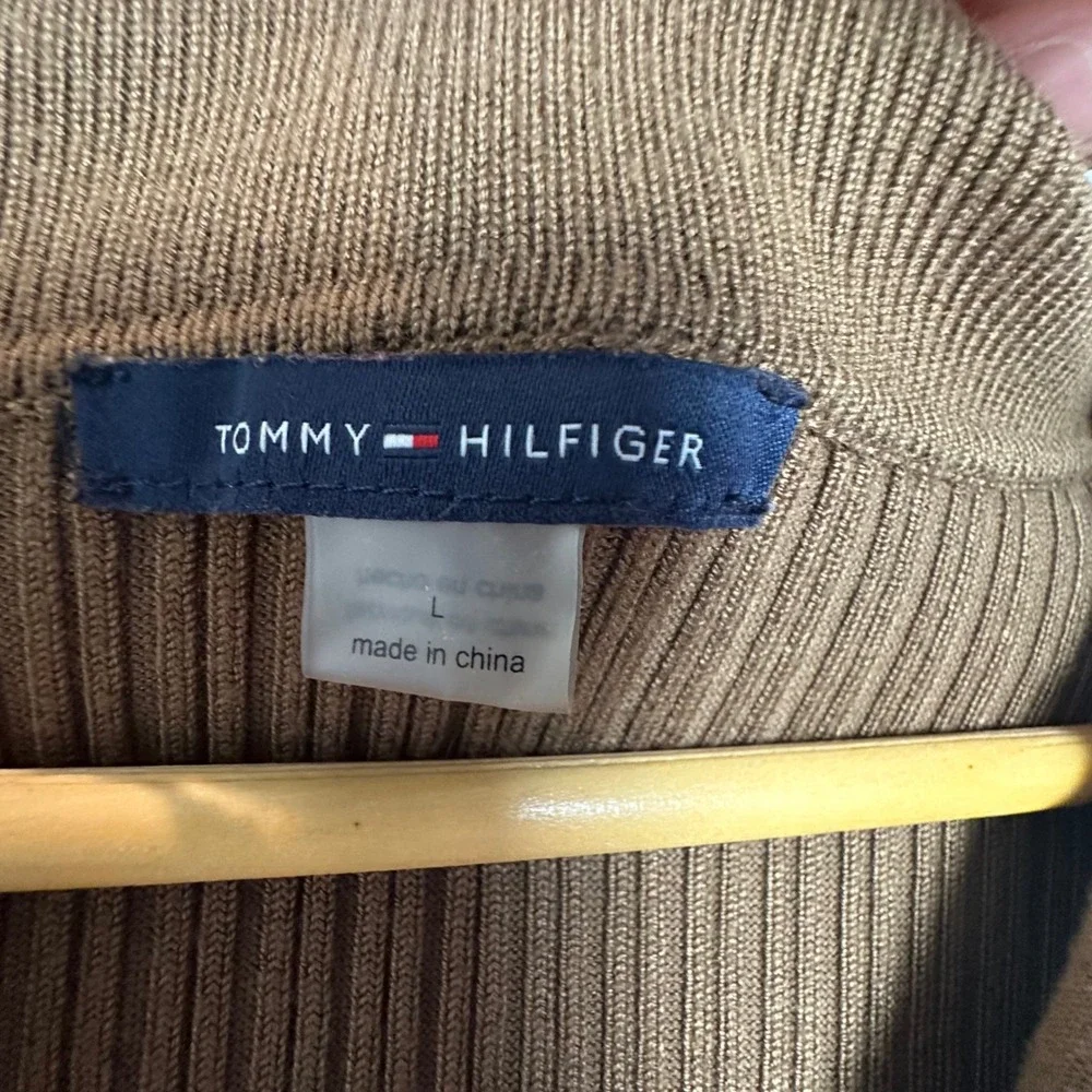 Tommy Hilfiger Brown Rib Knit Polo Midi Dress Long Sleeve Belted‎ Large Preppy